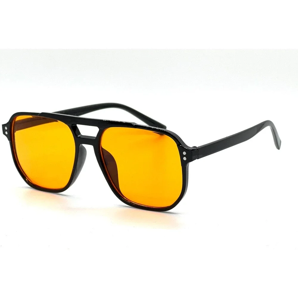 Retro Black Square Eyewear Sunglasses Orange Tinted Lens Double Bridge Women New
